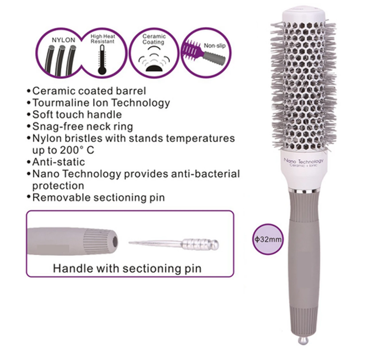 Iconic Hair Tools - Ceramic & Tourmaline Round Brush 32mm