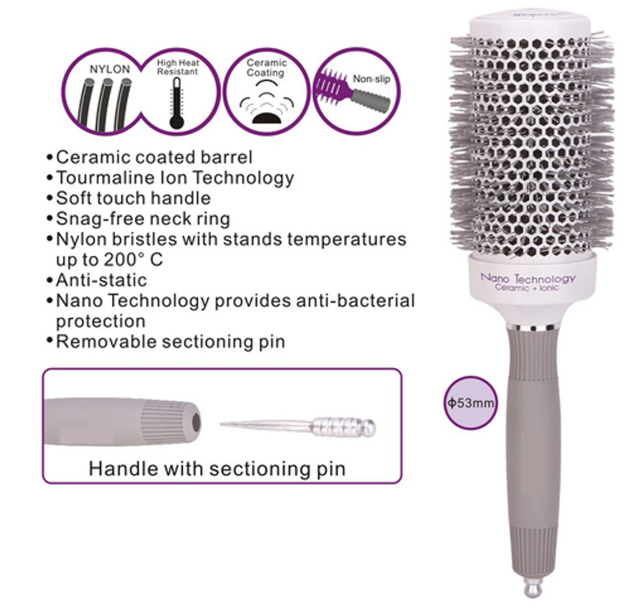 Iconic Hair Tools - Ceramic & Tourmaline Round Brush 53mm