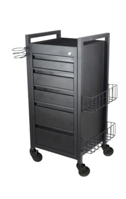 Joiken - Midnight 5 Drawer Hairdressing Beauty Trolley - Black Frame - Click'n Clean Castor Wheels