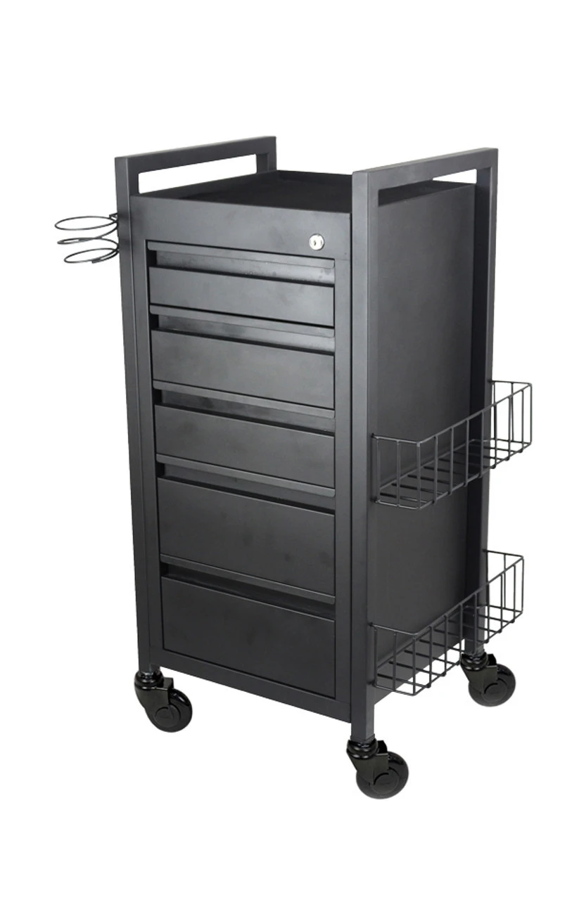 Joiken - Midnight 5 Drawer Hairdressing Beauty Trolley - Black Frame - Click'n Clean Castor Wheels