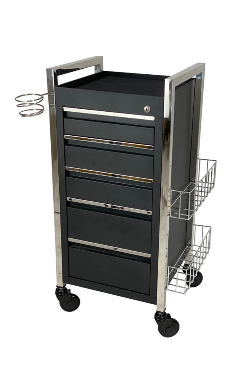 Twilight 5 Drawer Hairdressing Beauty Trolley - Chrome Frame - Click'n Clean Castor Wheels
